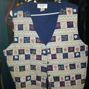 Cottagecore Casual Corner Blue and Cream Patchwork Vest